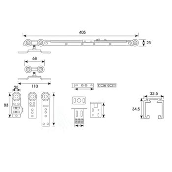 Bộ phụ kiện cửa trượt đồng bộ 3 cánh Taura DL-P126B 3
