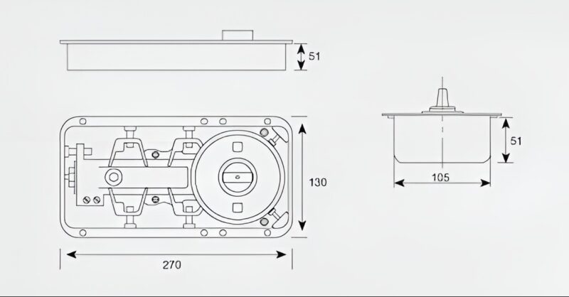 Bản Lề Sàn Cửa Kính Góc Mở 116 Độ Taura Dl-D001 2