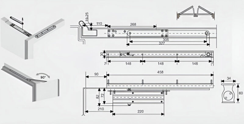 Tay Đẩy Hơi Gắn Âm Có Giữ Cửa Taura Dl82V 2