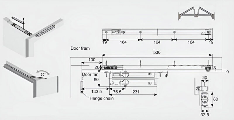 Tay Đẩy Hơi Gắn Âm Tròn Có Giữ Cửa Taura Dle008 2