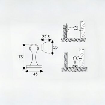 Chặn cửa hút nam châm chống va đập Taura DL-P002V 3 Chặn cửa hút nam châm chống va đập Taura DL-P002V 3