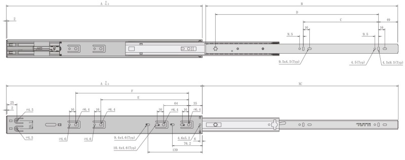 Ảnh Ray Bi Giảm Chấn Mở Toàn Phần Bằng Thép Taura S4502A - 21