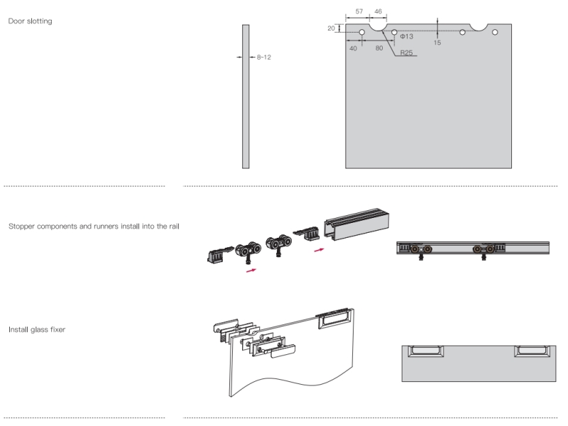 Ảnh Bộ Bánh Xe Cửa Trượt Bas Đục Lỗ Cho Cửa Kính Taura T903D - 13