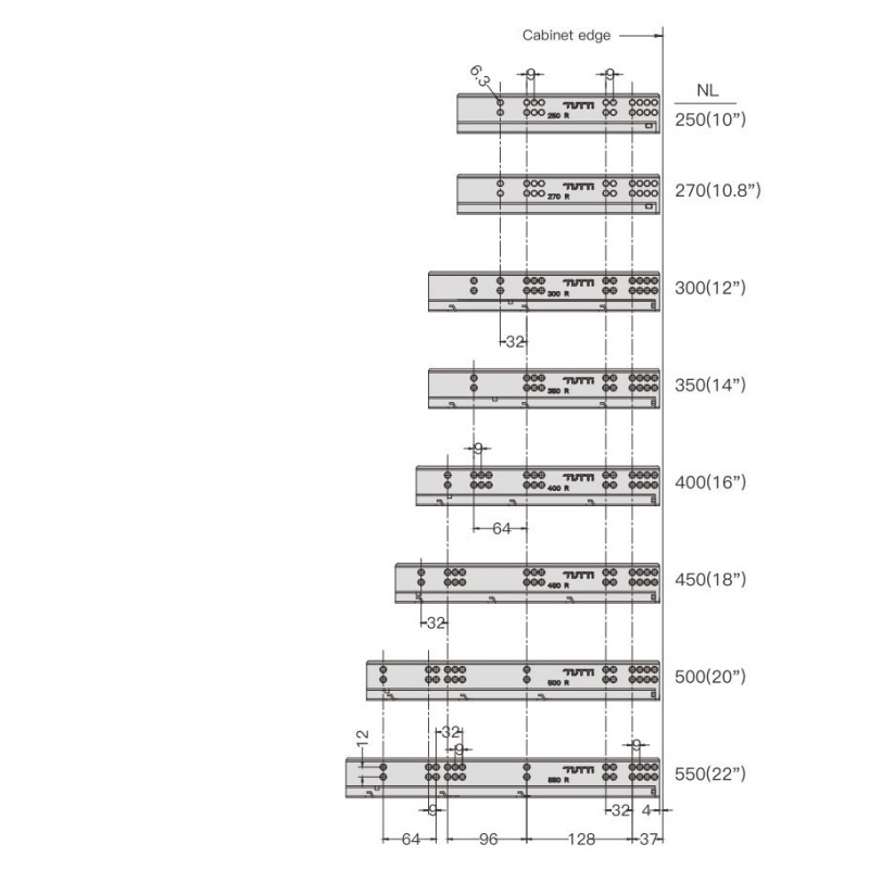 Ảnh Ray Âm Giảm Chấn Ngăn Kéo Tải Trọng Lớn Taura S32-18 - 13