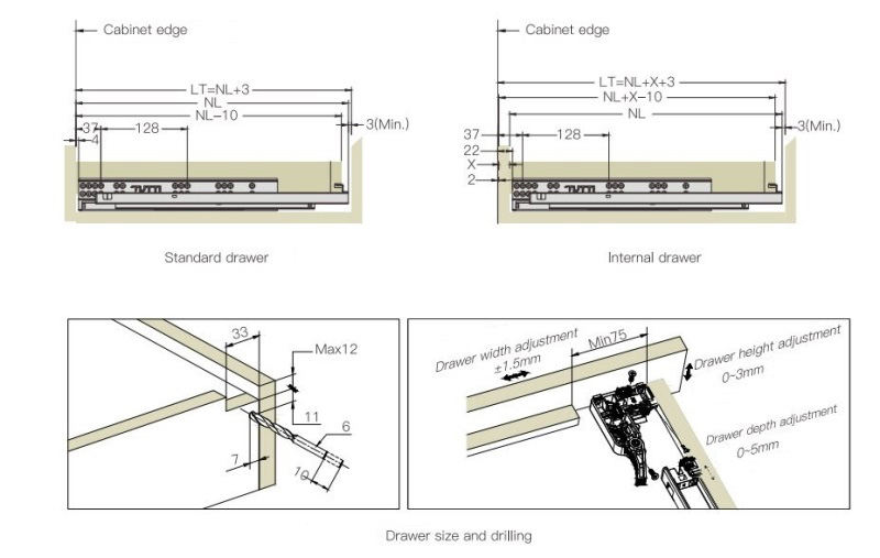 Ảnh Ray Âm Giảm Chấn Ngăn Kéo Tải Trọng Lớn Taura S32-18 - 17