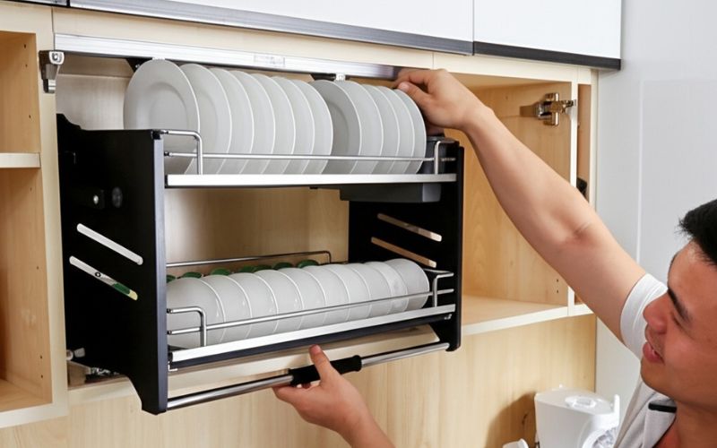 lỗi thường gặp khi lắp kệ nâng hạ chén bát