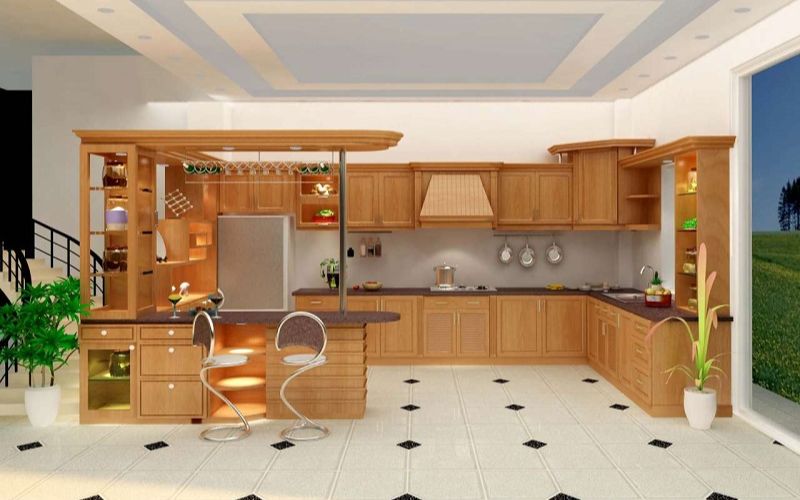 quầy bar bếp bằng gỗ phong cách Scandinavian