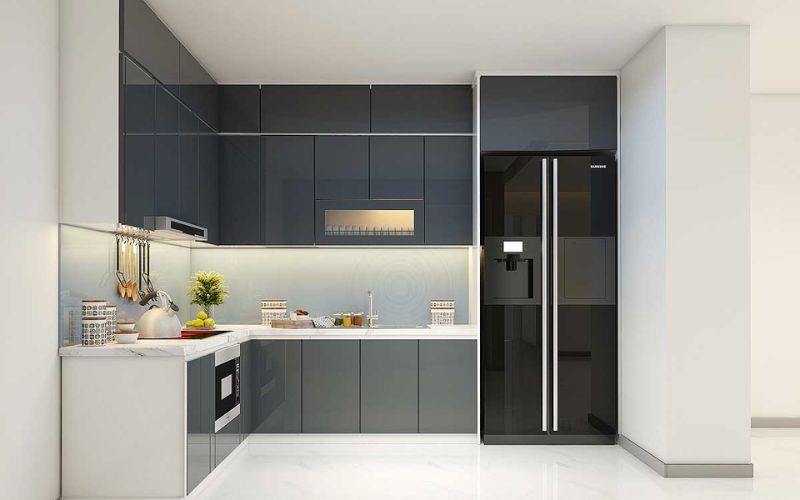 Trang trí nội thất bếp chữ L hiện đại cho nhà ống
