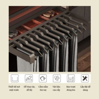 Giá treo quần âu âm tủ trượt êm Taura 25856 3