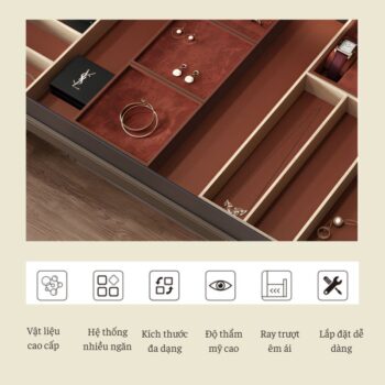 Khay trang sức âm tủ bọc da nhiều ngăn Taura 24256