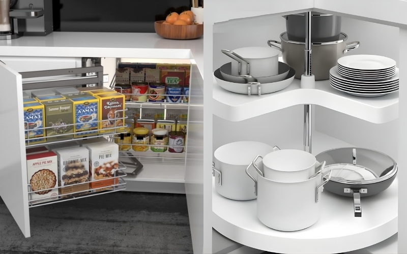 Ảnh Giải Pháp Tận Dụng Góc Chết Tủ bếp: Nên Chọn Kệ Góc Hay Mâm Xoay? - 2 Ảnh Giải Pháp Tận Dụng Góc Chết Tủ Bếp: Nên Chọn Kệ Góc Hay Mâm Xoay? - 1