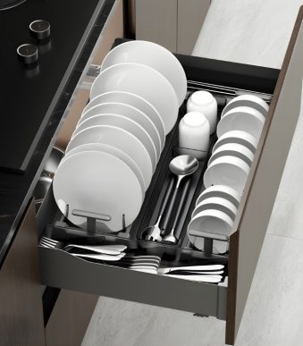 Giá Để Bát Đĩa Âm Tủ Có Khay Phân Chia Taura 92860